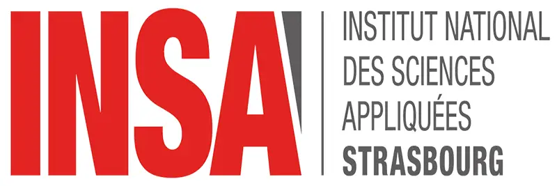 Logo de l'INSA Strasbourg composé de grandes lettres rouges « INSA » et d'un texte gris indiquant « Institut National des Sciences Appliquées de Strasbourg » sur fond blanc.